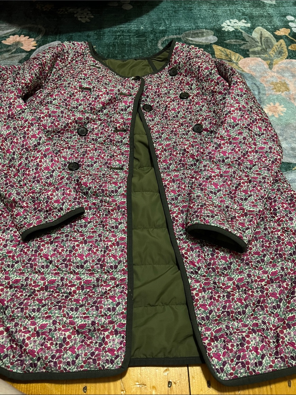 Liberty of London for J Crew reversible lightweight coat. Hits Mid-thigh